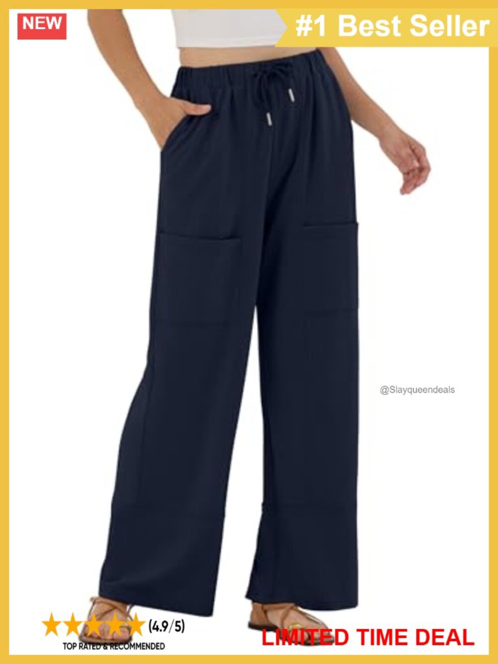 Wide Leg Sweatpants with Pockets Elastic Waist Drawstring Casual
